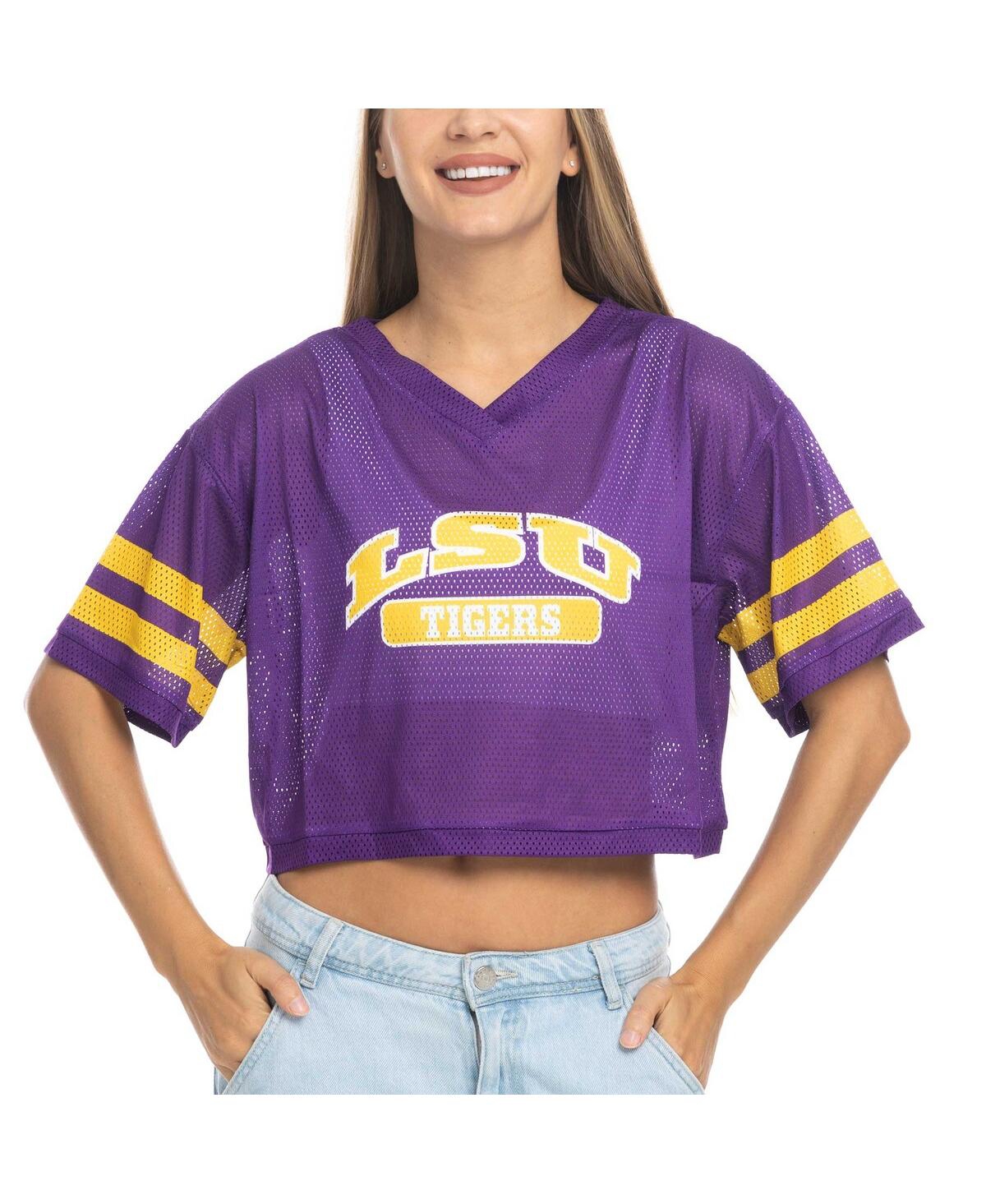 Zoozatz Women's Purple Lsu Tigers Mesh Cropped V-neck T-shirt In Blue