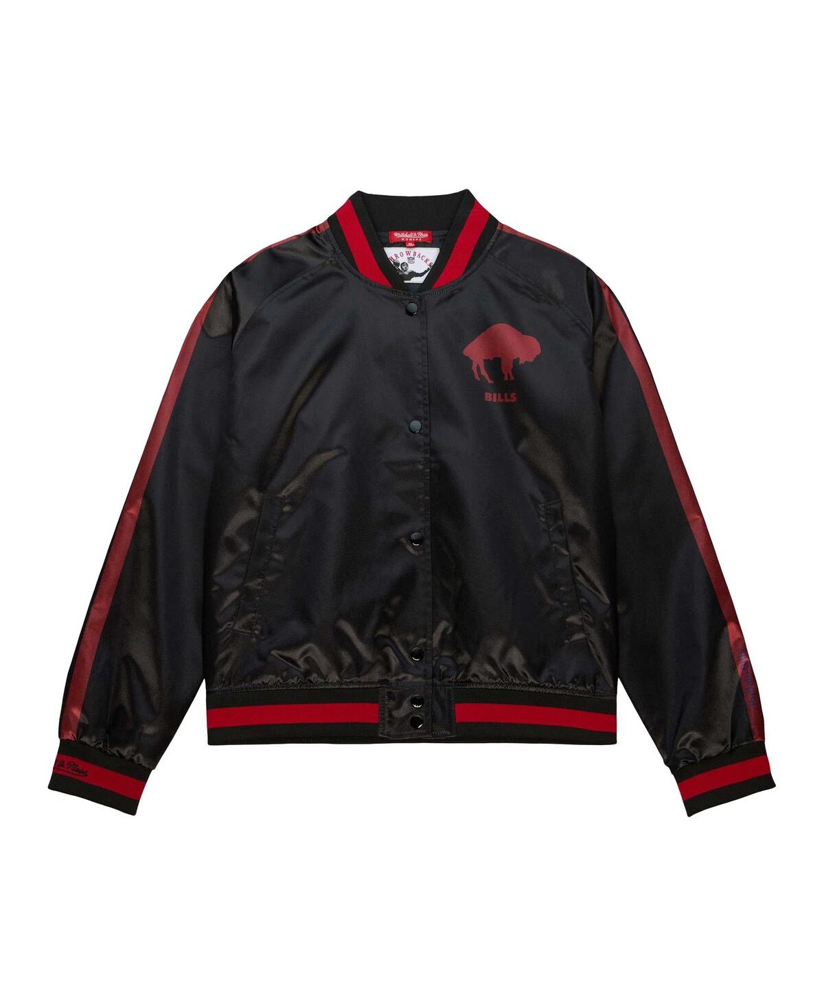 Mitchell & Ness Women's Black Buffalo Bills Raglan Satin Full-snap Jacket In Blue