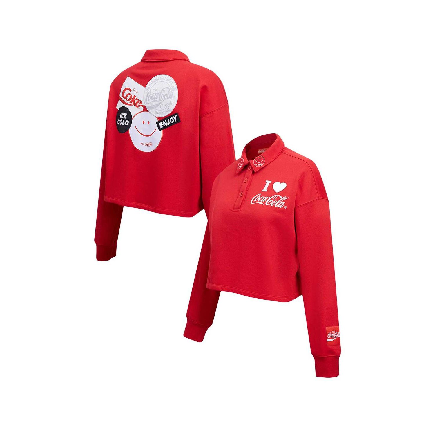 Women's Red Coca-Cola Ice Cold Long Sleeve Cropped Polo Shirt