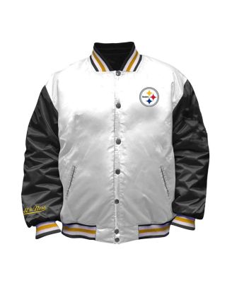 Women's White Pittsburgh Steelers Plus Size Full-Snap Satin Jacket