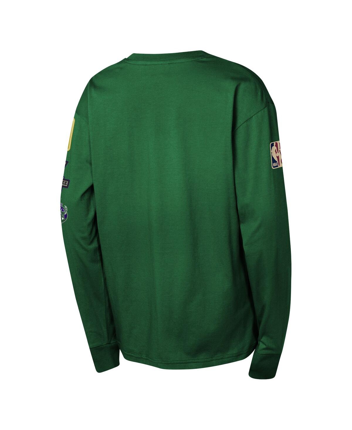 Mitchell & Ness Big Boys And Girls Hunter Green Milwaukee Bucks Hardwood Classics All Over Long Sleeve T-shirt In Green