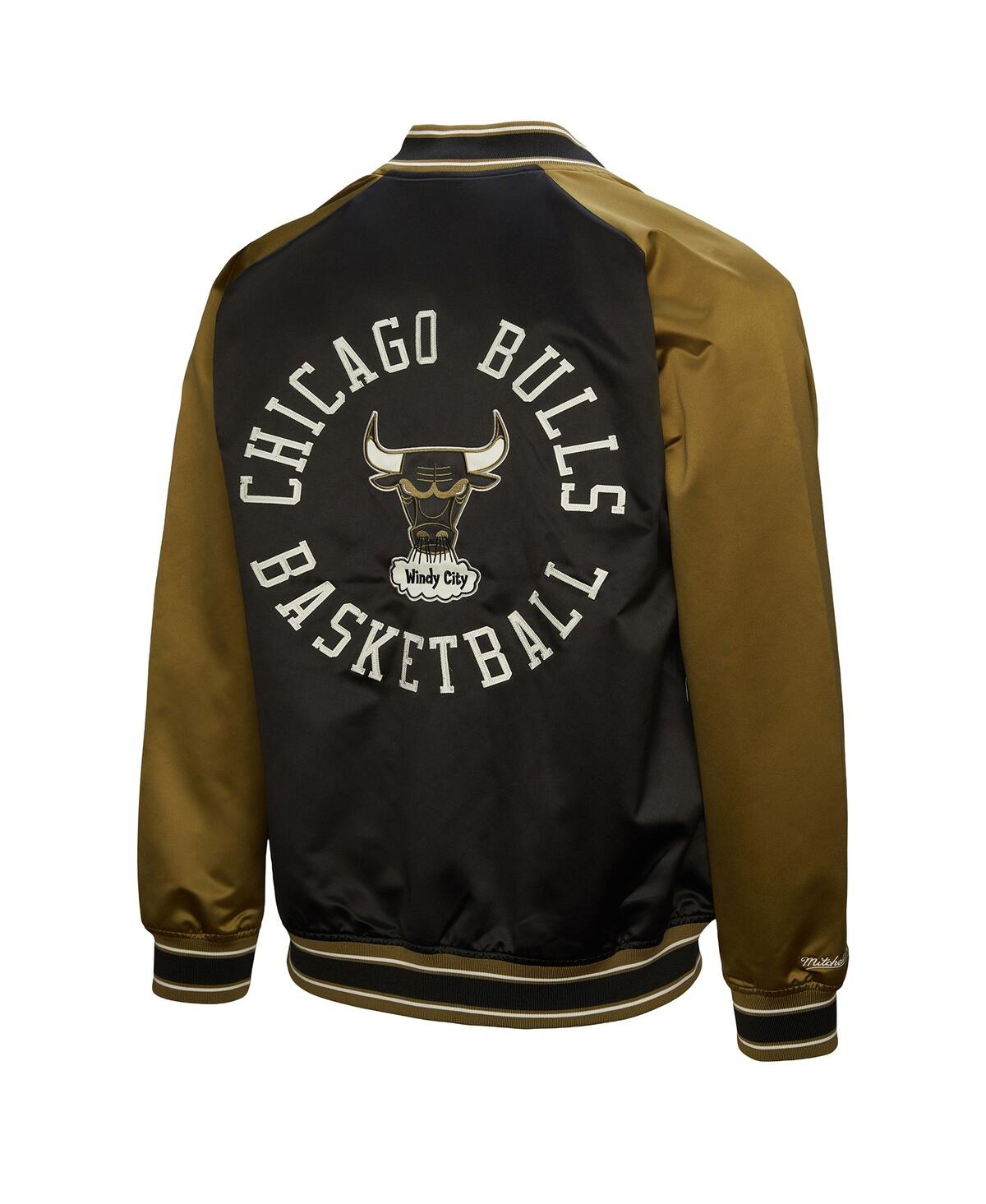 Mitchell & Ness Men'sâ Olive/black Chicago Bulls Clutch Satin Raglan Full-snap Jacket In Black