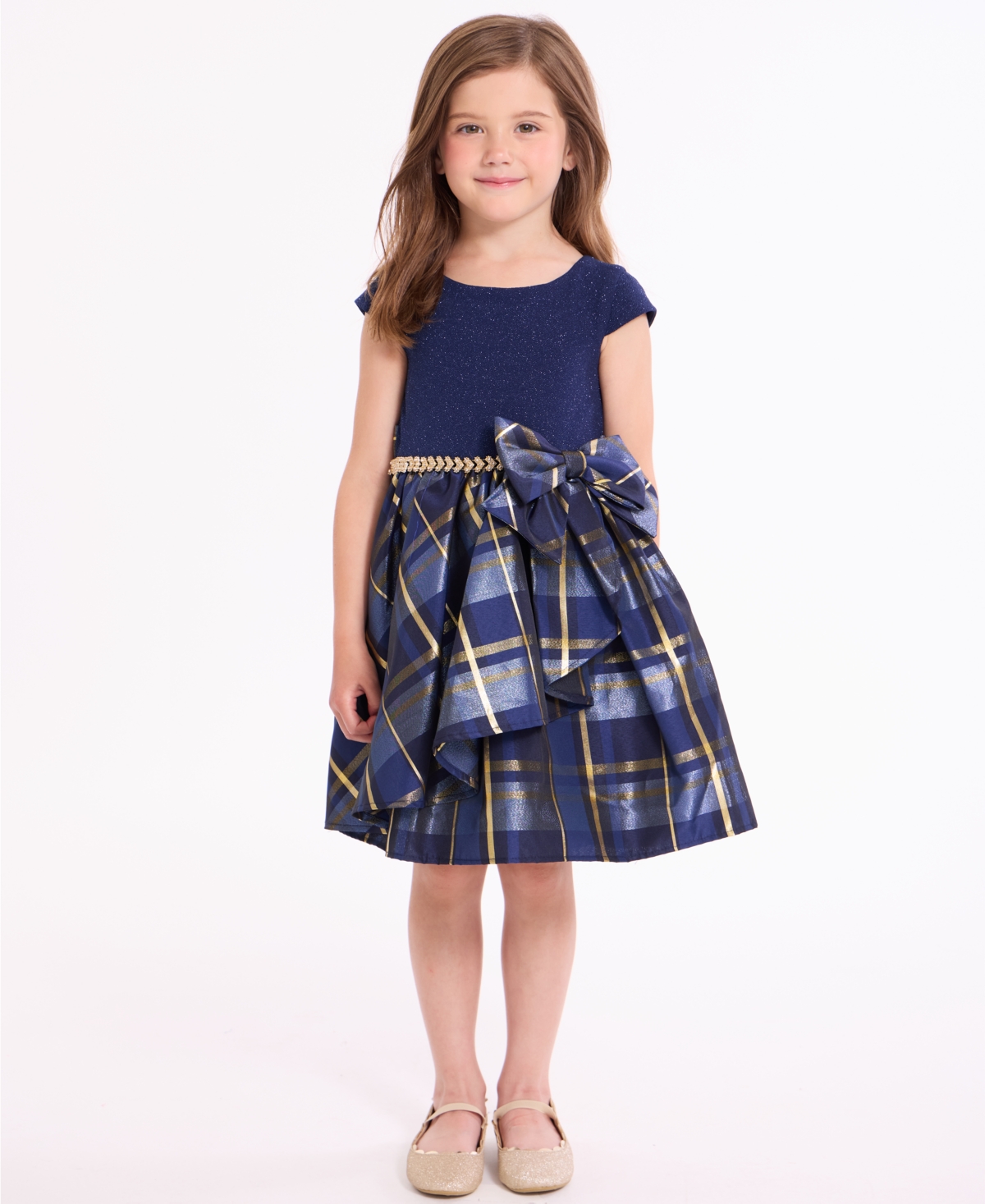 Bonnie Jean Kids' Girls 2-6x Short Sleeve Sparkle Knit To Taffeta Cascade Dress In Multi