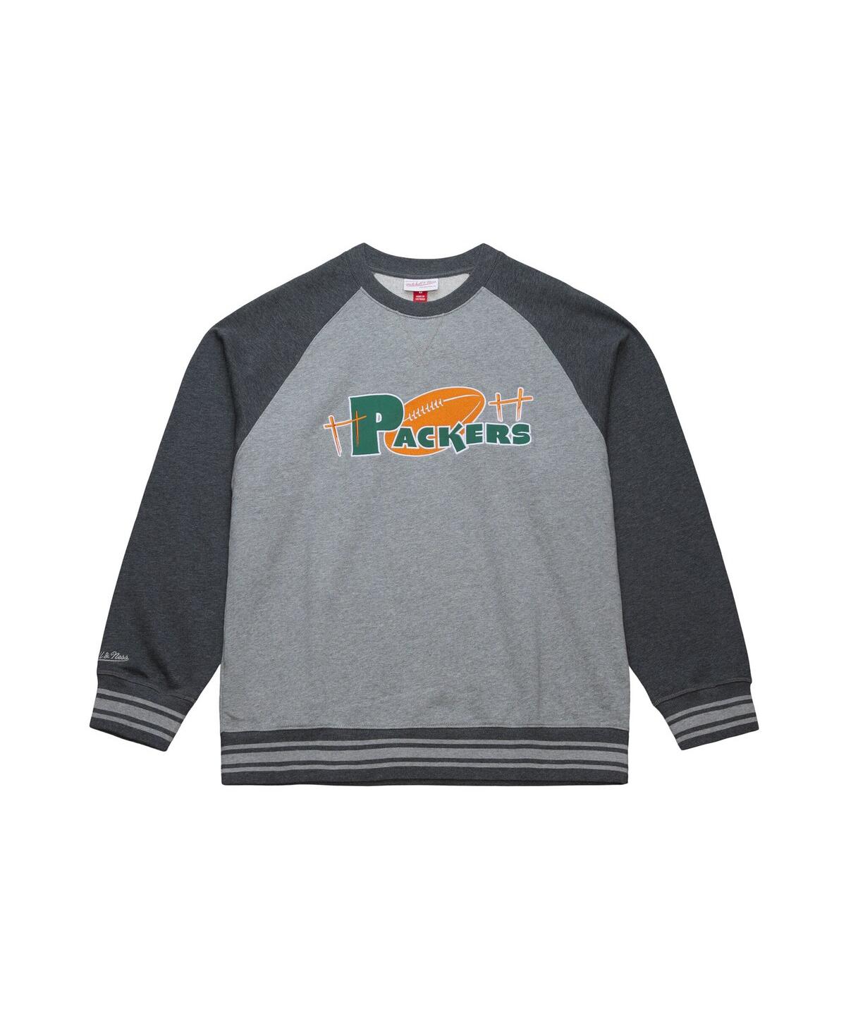 Mitchell & Ness Men's Heather Gray Green Bay Packers Vintage Logo Legacy Collection Raglan Fleece Sweatshirt