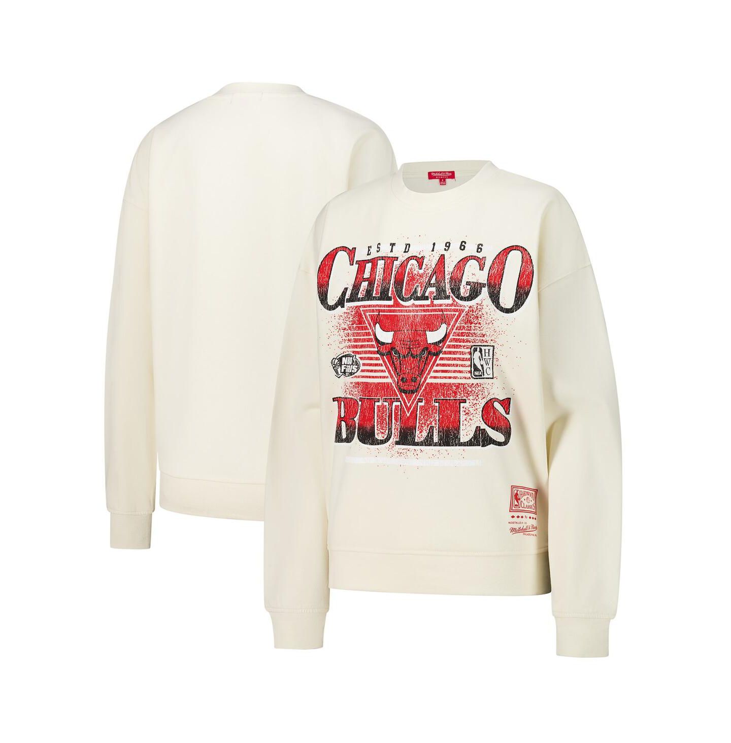 Женская толстовка Mitchell & Ness Cream Chicago Bulls Oversprayed Pullover — фото 1