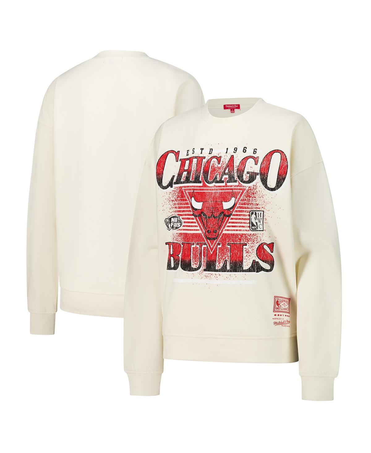 Mitchell & Ness Women's Cream Chicago Bulls Oversprayed Pullover Sweatshirt In White