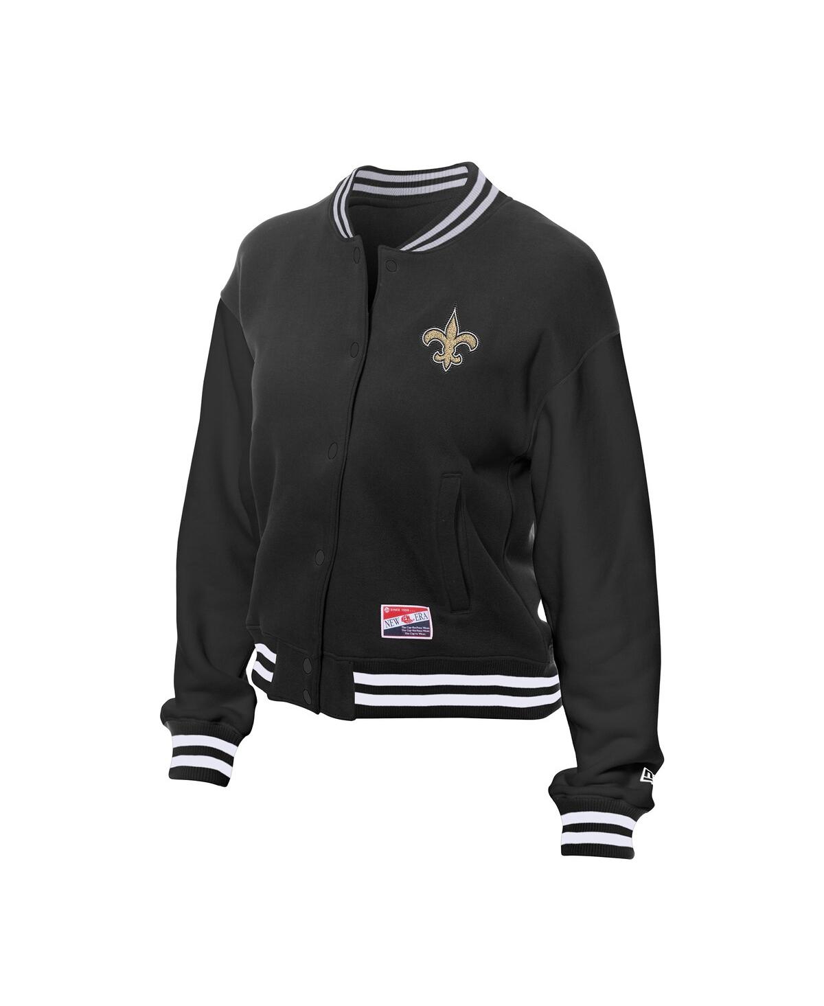 New Era Women's Black New Orleans Saints Throwback Fleece Full-snap Jacket In Gray