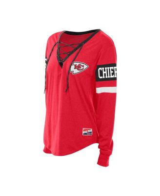 Women's Red Kansas City Chiefs Throwback Lace-Up Long-Sleeve T-Shirt