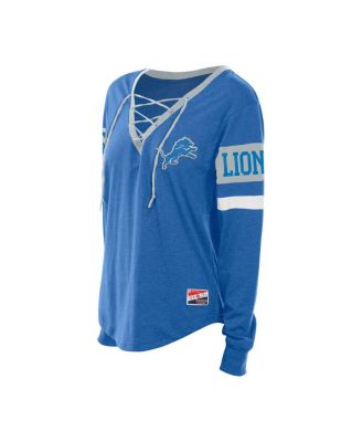 Women's Blue Detroit Lions Throwback Lace-Up Long-Sleeve T-Shirt