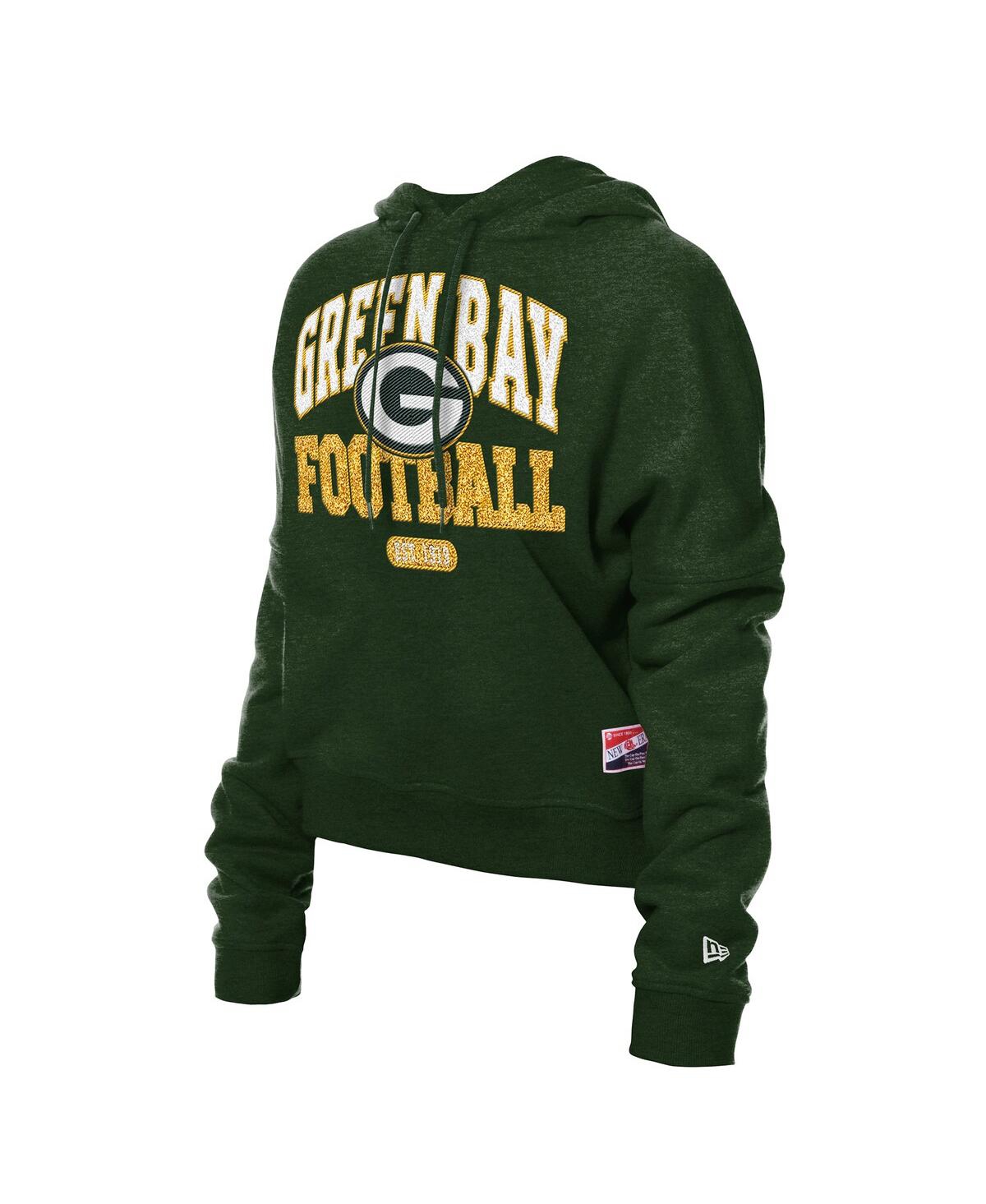 New Era Women's Green Green Bay Packers Throwback Boxy Hoodie Sweatshirt In Green