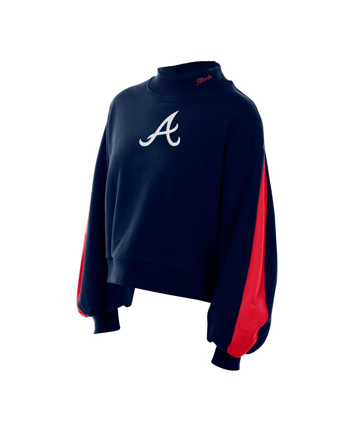 New Era Women's Navy Atlanta Braves Mock Neck Balloon Sleeve Sweatshirt In Blue