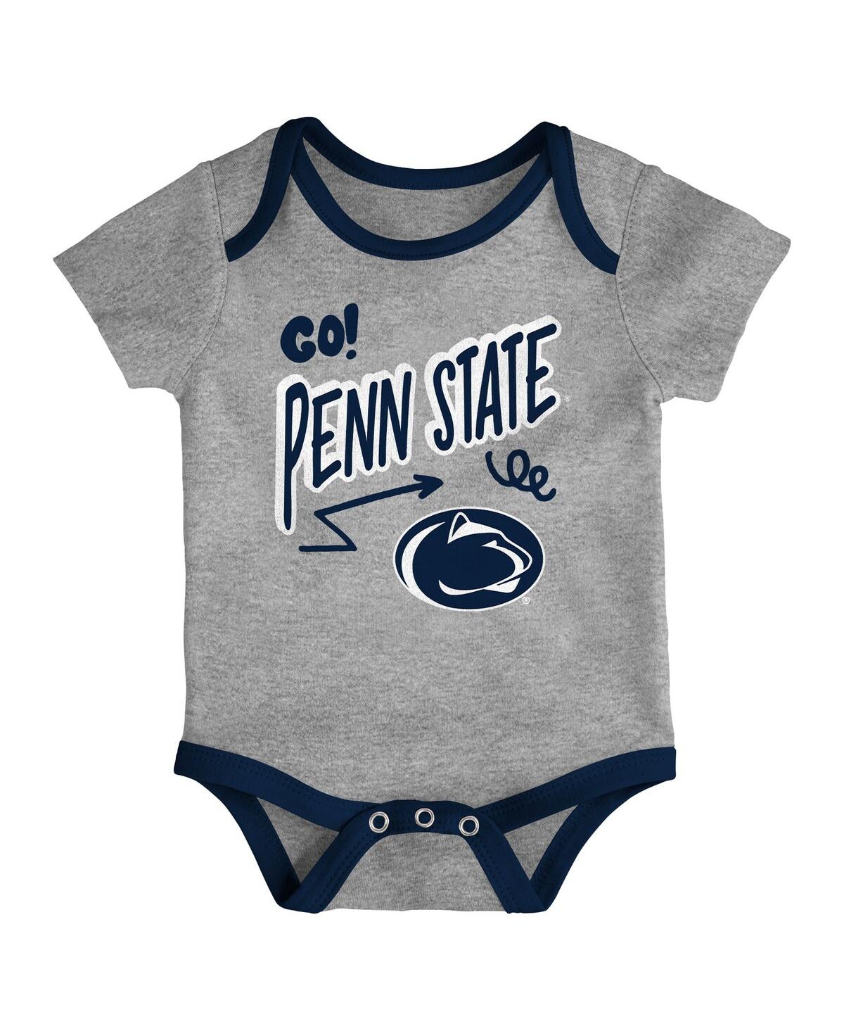 Outerstuff Baby Boys And Girls 3-pack Penn State Nittany Lions All Day Play Bodysuit Set In Gray