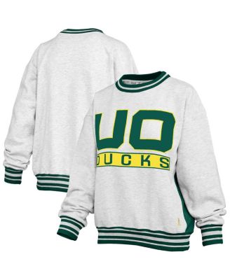 Pressbox - Women's Heather Gray/Green Oregon Ducks Endzone Crewneck Sweatshirt