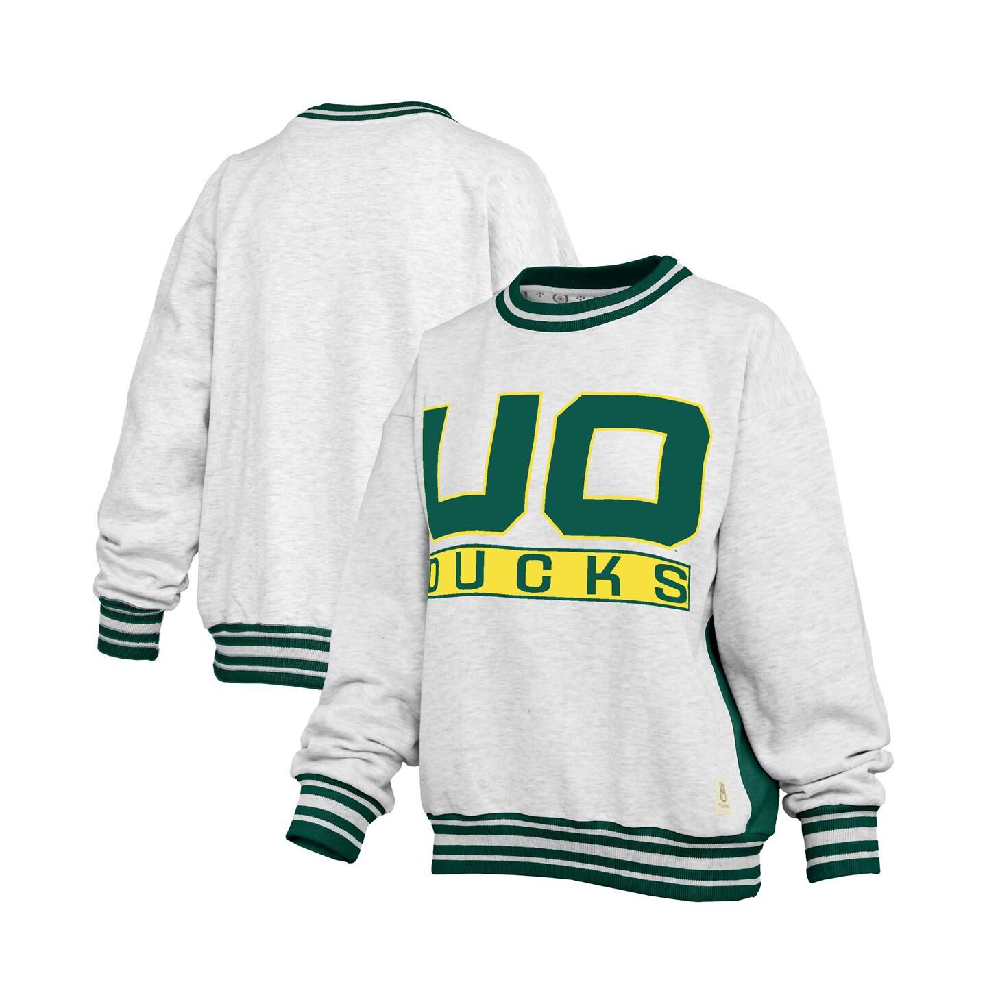 Женская толстовка Pressbox Heather Gray/Green Oregon Ducks Endzone Crewneck — фото 1