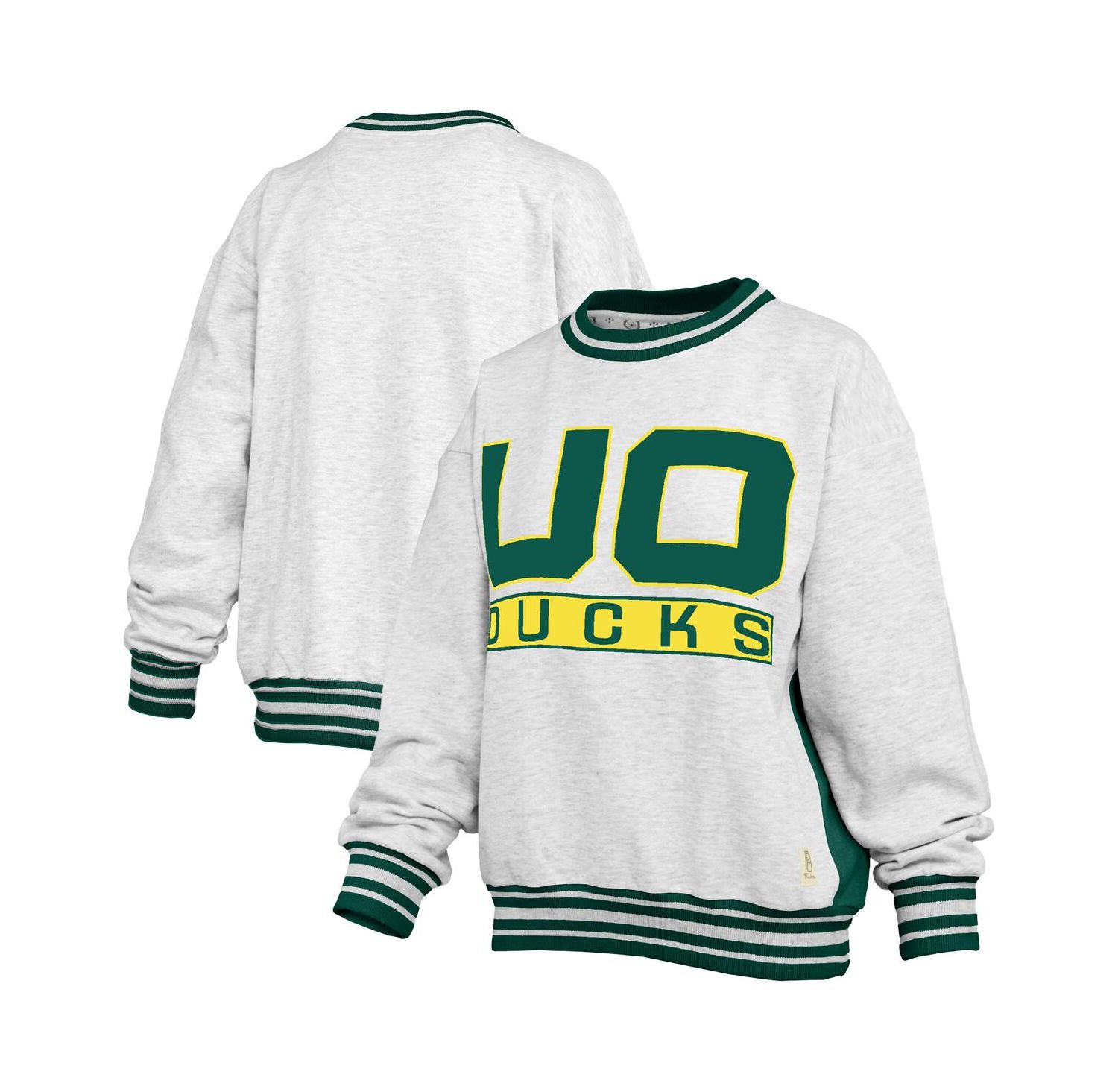 Women's Heather Gray/Green Oregon Ducks Endzone Crewneck Sweatshirt