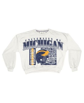 Women's White Michigan Wolverines Oversized Janice Retro Waist-Length Sweatshirt