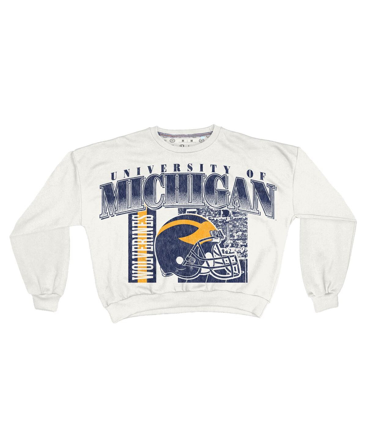 Pressbox Women's White Michigan Wolverines Oversized Janice Retro Waist-length Sweatshirt In White