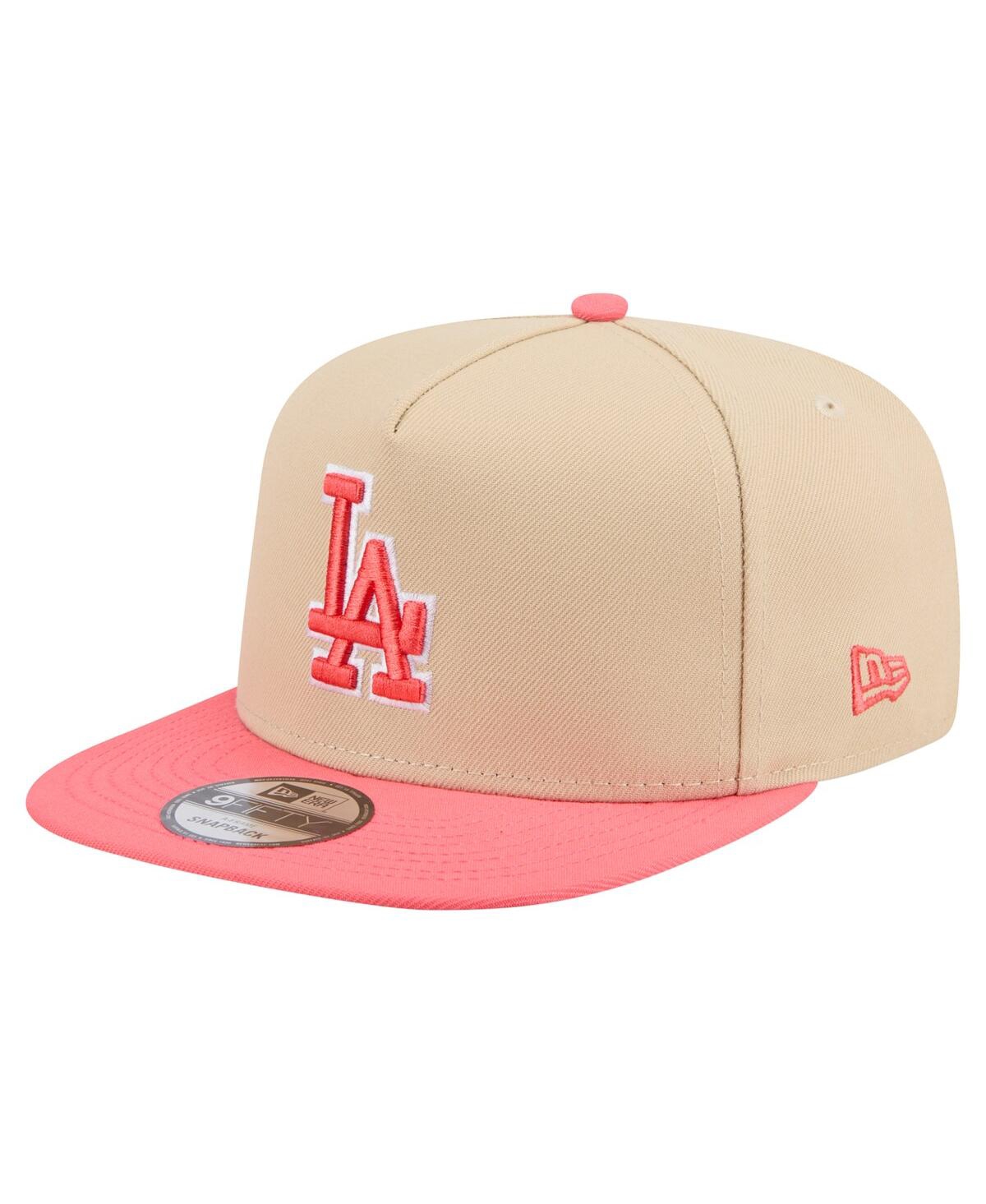New Era Men's Light Beige/coral Los Angeles Dodgers Color Pack A-frame 9fifty Snapback Hat