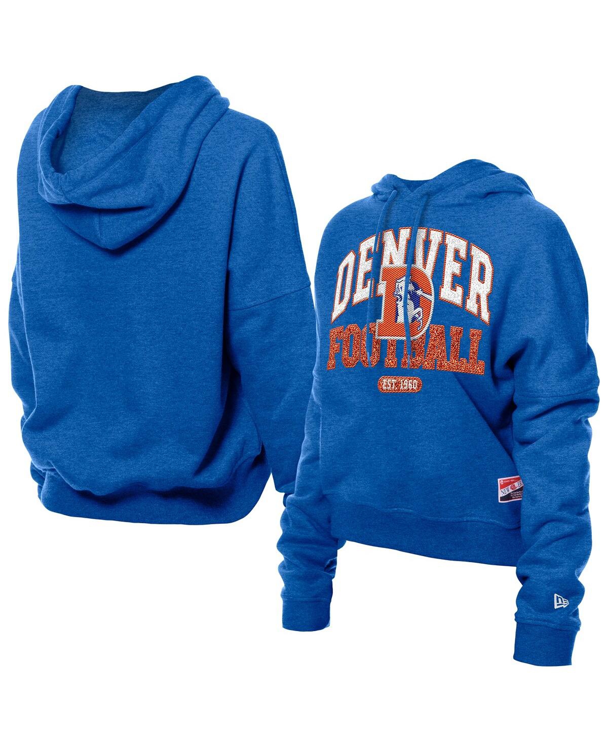 New Era Women's Royal Denver Broncos Throwback Boxy Hoodie Sweatshirt In Blue