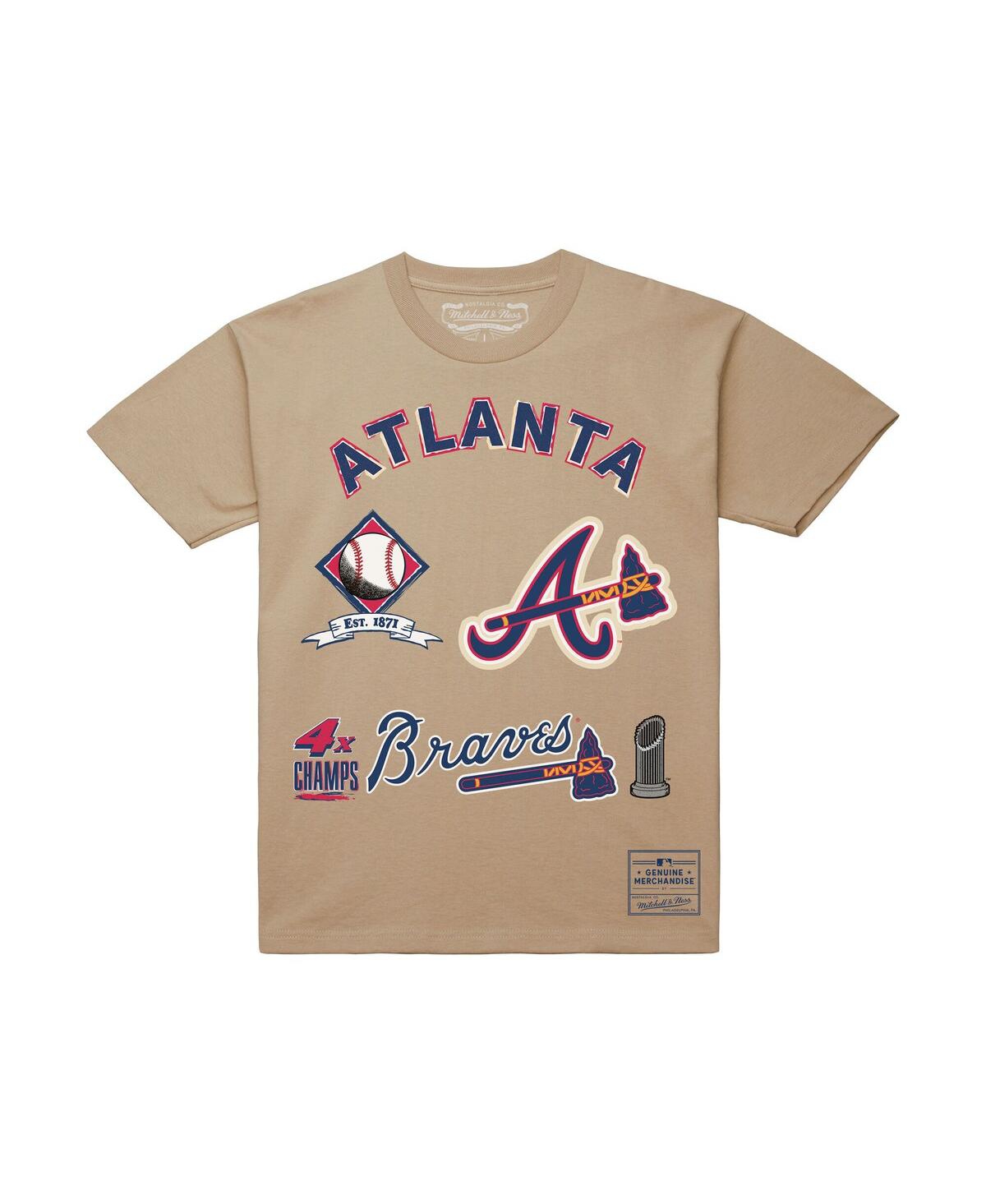 Mitchell & Ness Men'sâ Cream Atlanta Braves Legacy Defined T-shirt In Brown