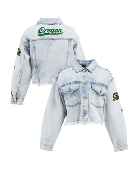 Женские куртки Hype And Vice Women's Denim Oregon Ducks Light Wash Cropped Button-Up Jean Jacket