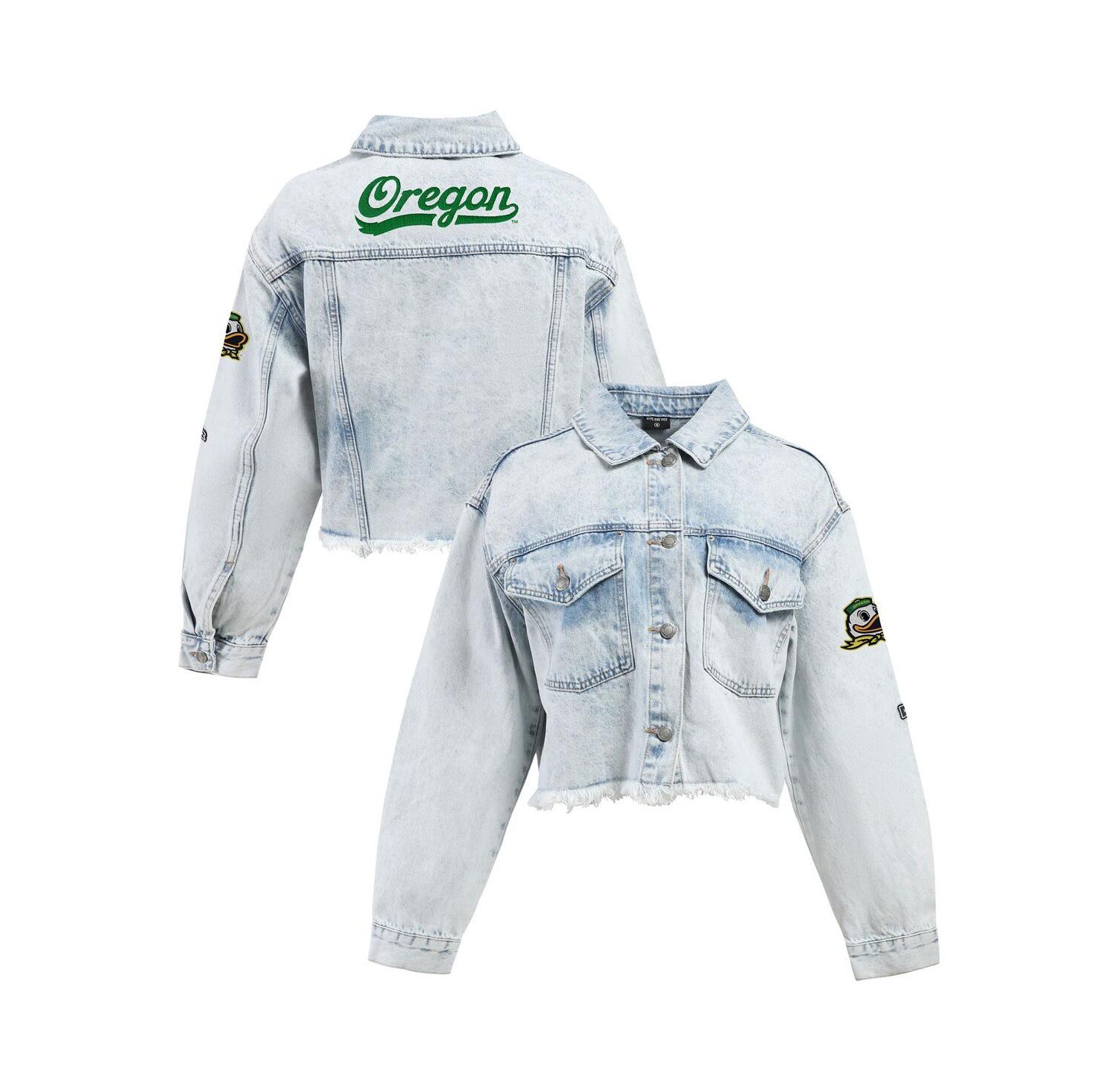 Women's Denim Oregon Ducks Light Wash Cropped Button-Up Jean Jacket