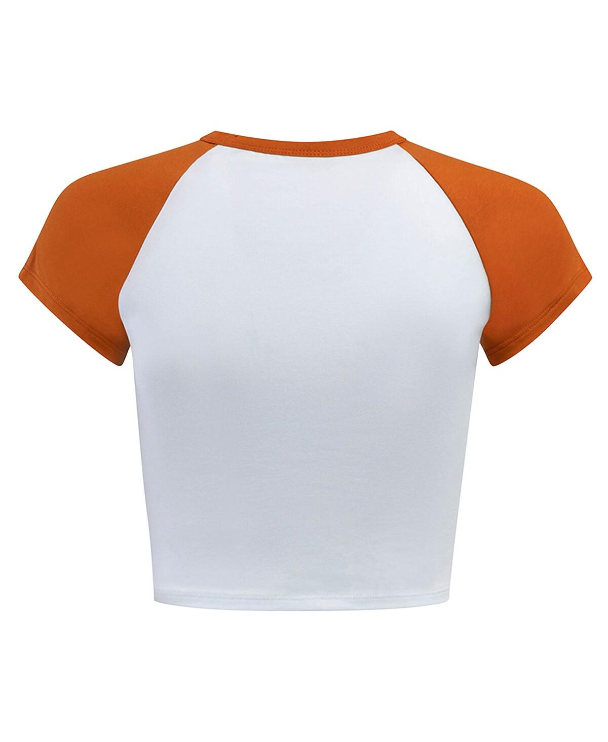 Hype And Vice Women's White/texas Orange Texas Longhorns Homerun Cropped Raglan T-shirt In White