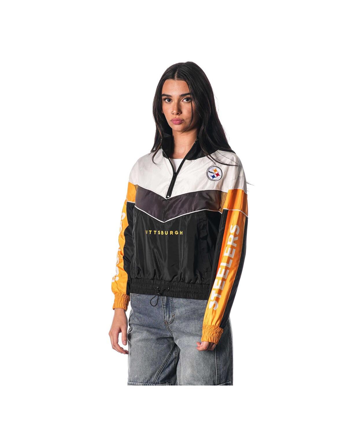 The Wild Collective Women's Black Pittsburgh Steelers 1/4 Zip Track Sweatshirt