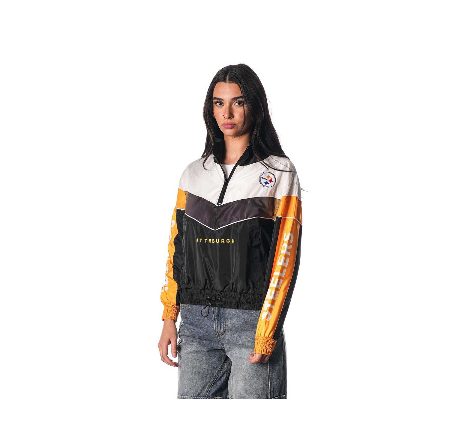 Women's Black Pittsburgh Steelers 1/4 Zip Track Sweatshirt