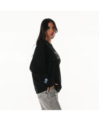 Women's Black Detroit Lions Rock Crystal Oversized Crewneck Sweatshirt