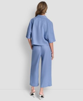 Women's Button-Front Dolman-Sleeve Linen Top