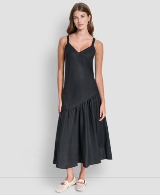 DKNY - Women's Shirred Sleeveless V-Neck Dress