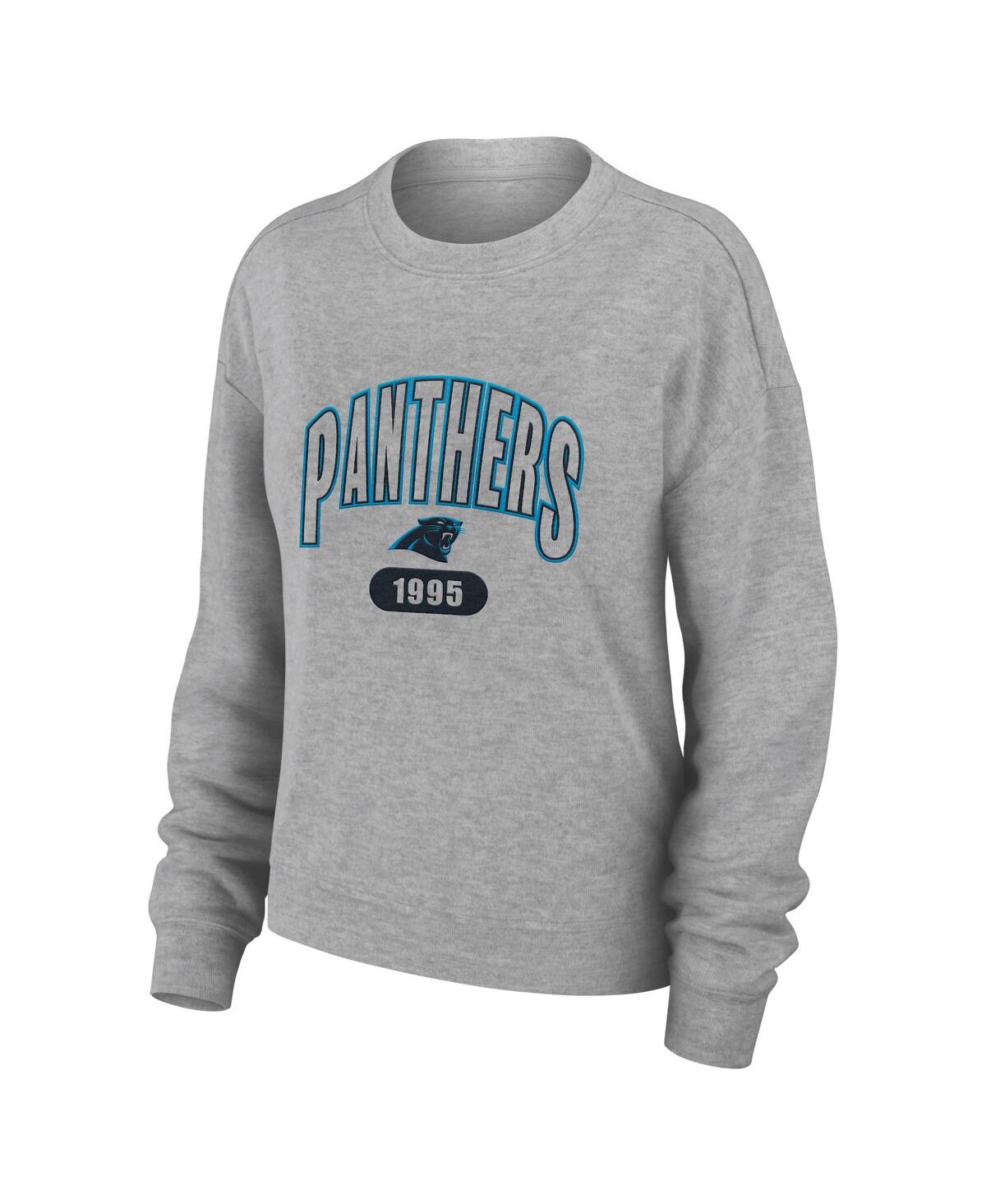 Wear By Erin Andrews Women's 2-piece Heather Gray Carolina Panthers Knit Long Sleeve Tri-blend T-shirt And Pants Sleep Se In Gray