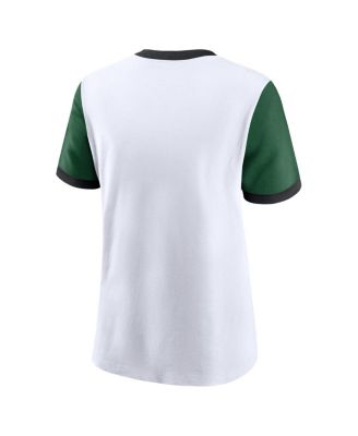 Women's White/Green New York Jets Rewind Ringer T-Shirt