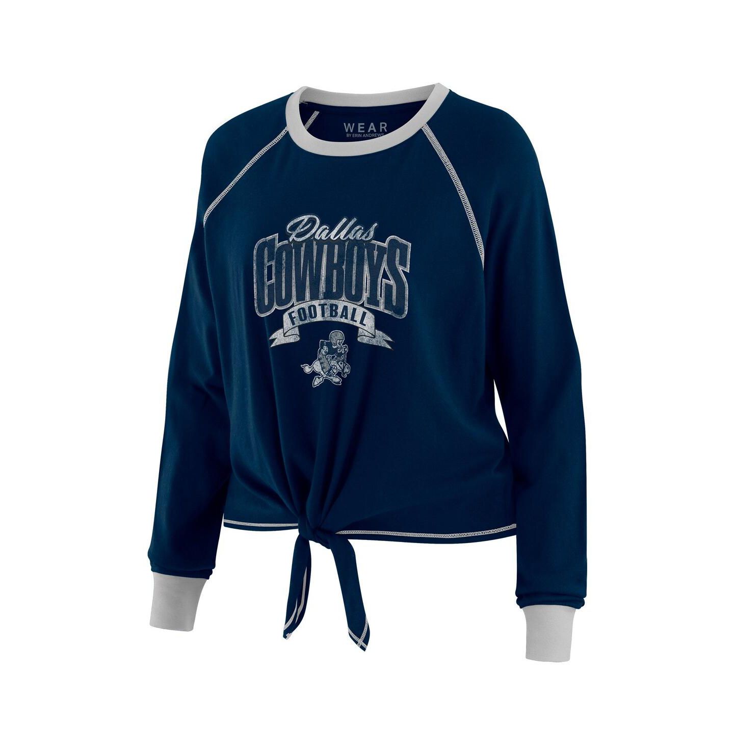 Женский топ WEAR by Erin Andrews Navy/ Dallas Cowboys Tie-Front Long Sleeve — фото 2