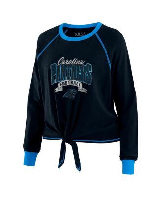 Women's Black/Blue Carolina Panthers Tie-Front Long Sleeve Top