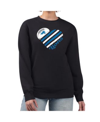 G-III 4Her by Carl Banks - Women's Black Detroit Lions Heart Graphic Fleece Pullover Sweatshirt