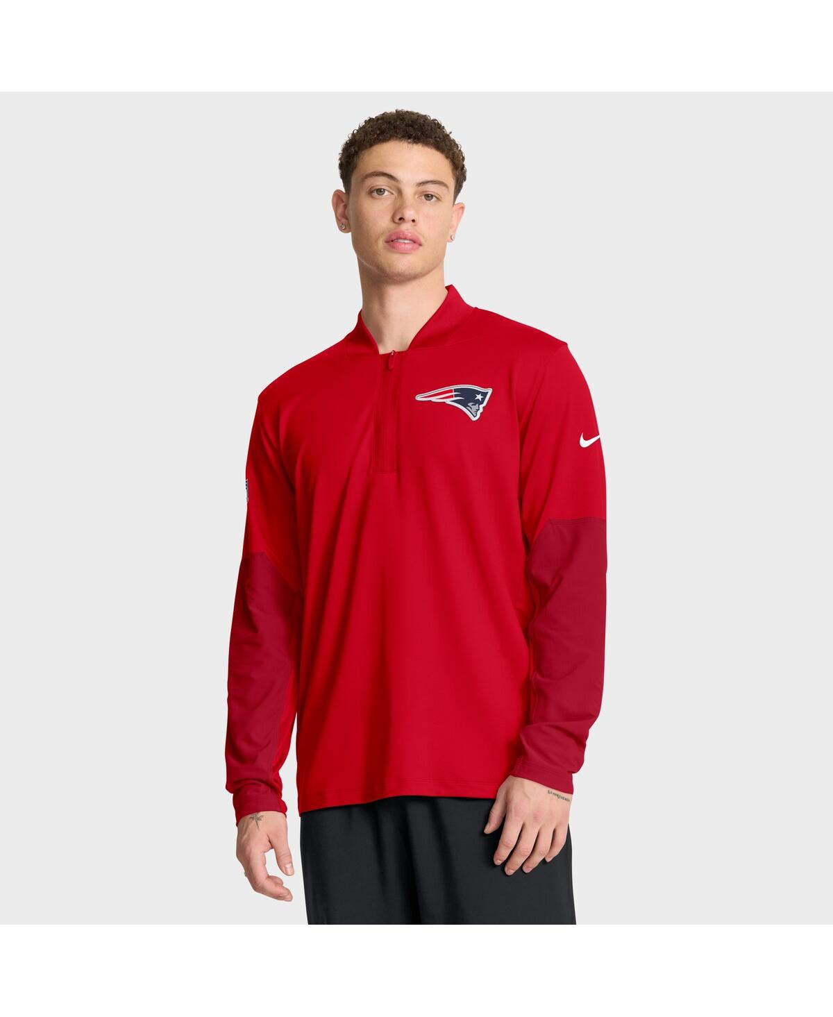Nike Men's Red New England Patriots Sideline Dri-fit Half-Zip Pullover Hoodie