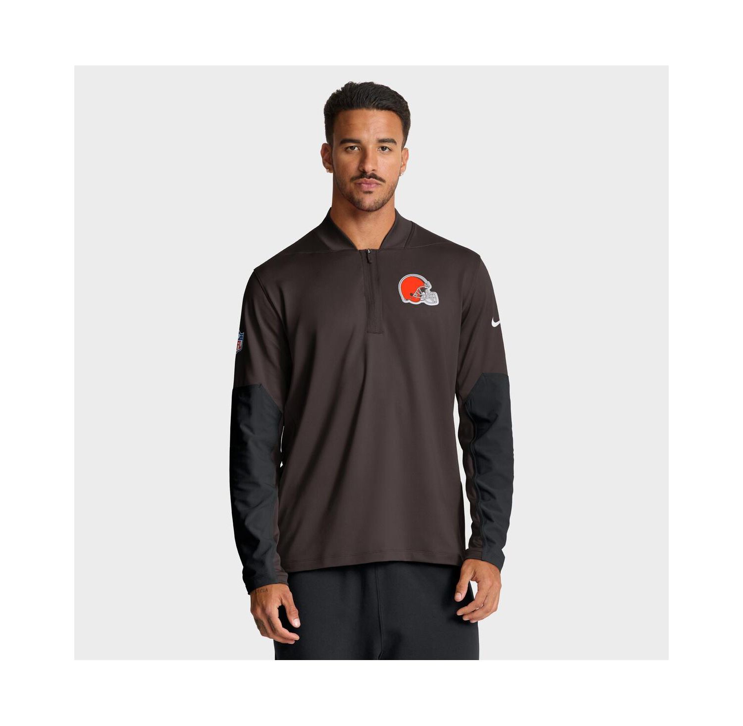 Men's Brown Cleveland Browns Sideline Dri-FIT Half-Zip Pullover Hoodie