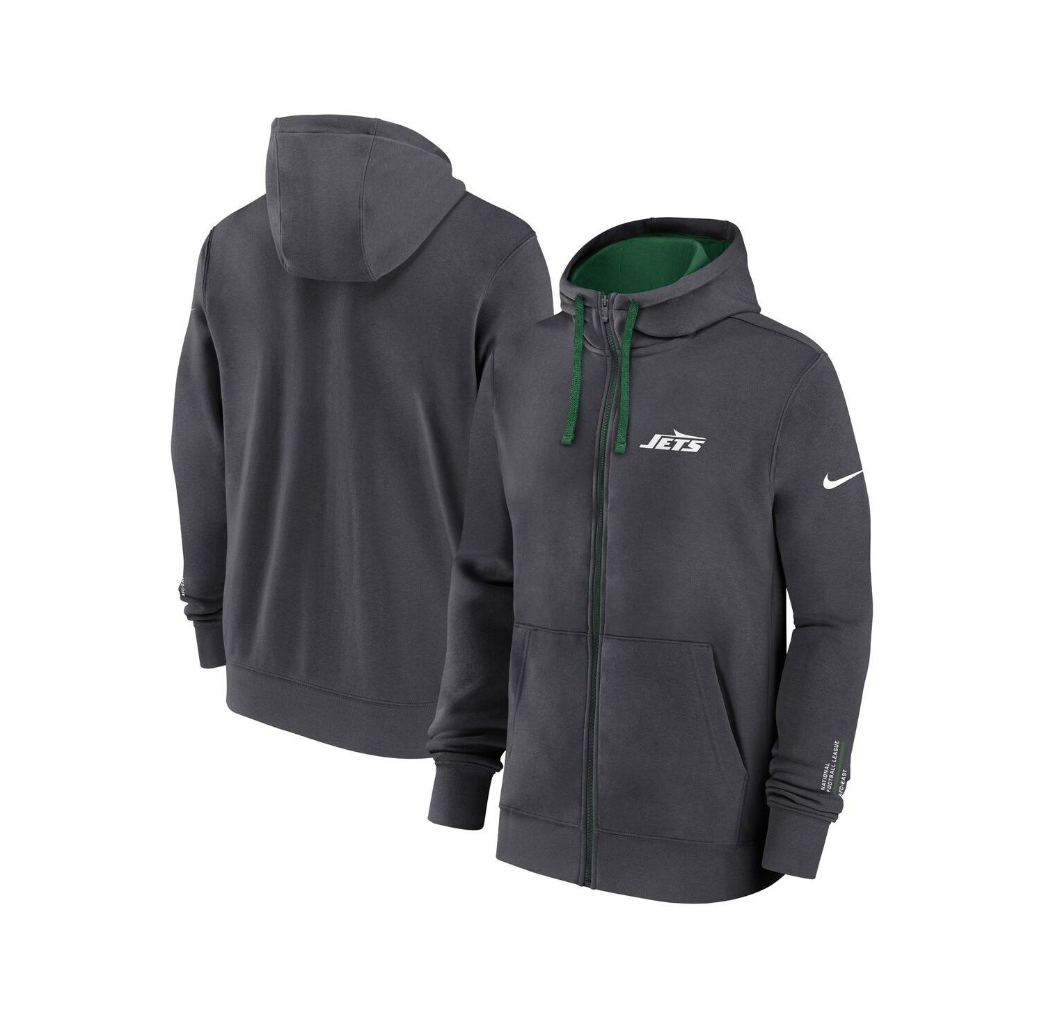 Men's Anthracite New York Jets Primetime Club Full-Zip Hoodie