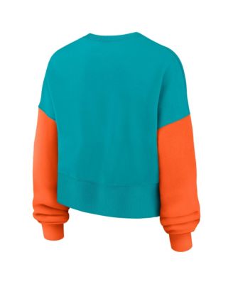 Women's Aqua Miami Dolphins Oversized Color-Block Pullover Sweatshirt