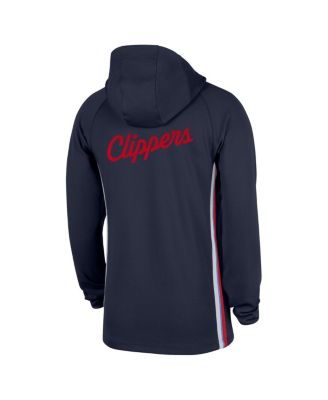 Men's Navy LA Clippers Authentic On Court Zone Quarter-Zip Dri-FIT Hoodie Jacket