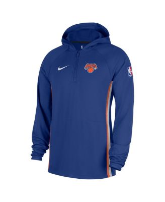 Men's Blue New York Knicks Authentic On Court Zone Quarter-Zip Dri-FIT Hoodie Jacket