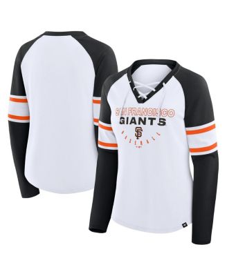 Fanatics - Women's White/Black San Francisco Giants Blitz Package Raglan Lace-Up V-Neck Long Sleeve T-Shirt