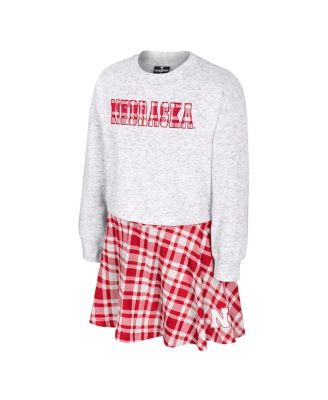 Big Girls 2-Piece Gray Nebraska Huskers Marceline Plaid Skirt and Top Set