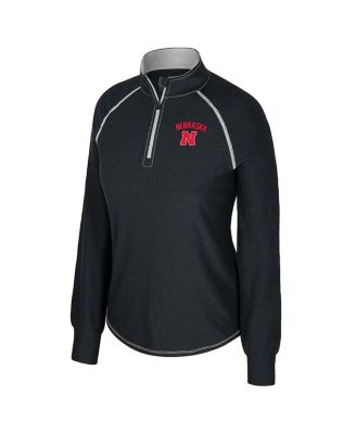 Women's Black Nebraska Huskers Bikram Raglan Quarter-Zip Sweatshirt