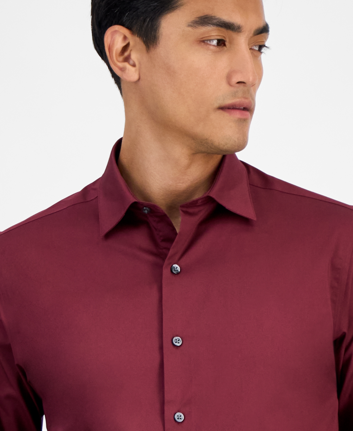 Alfani Men's Regular-fit Temperature Regulating Solid Dress Shirt, Created For Macy's In Burgundy