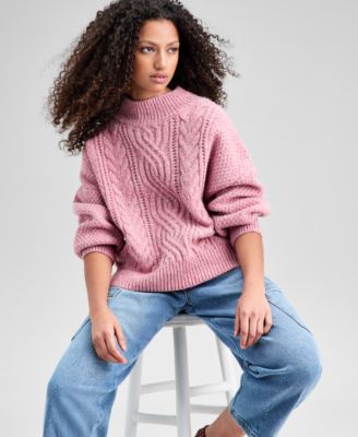 Petite Mock Neck Cable Sweater, Macy's Exclusive
