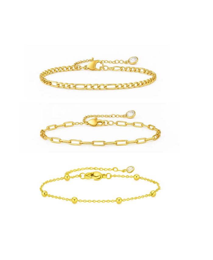 Dloria Adriana 3-Piece Stackable Bracelet Trio Set, Beaded, Figaro