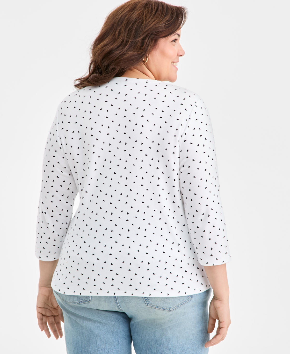 Style & Co Plus Printed Henley 3/4-Sleeve Top